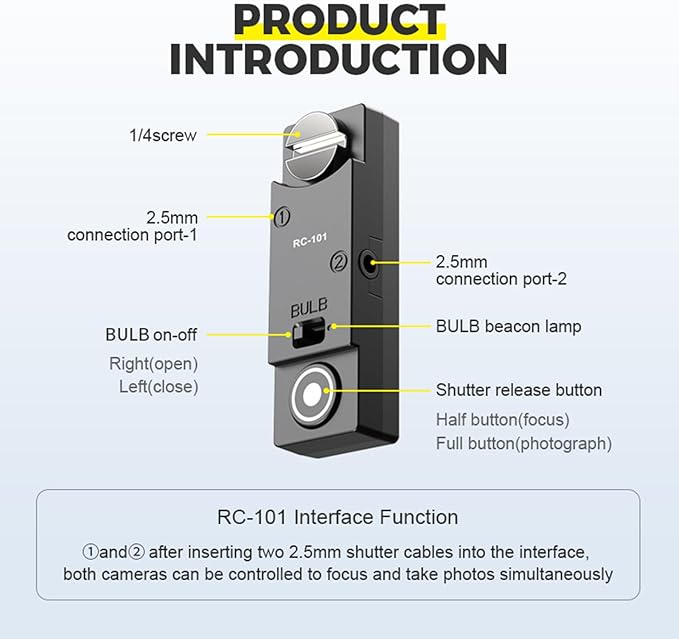 for hasselblad Cable Shutter Cable Release Remote H2F,H3DII,H4D,H5D-40,H6 Two Cameras in sync Button 1/4 Stabilizer Extension Photo Key Accessories. Small Size Control (RC101-2.5A H)