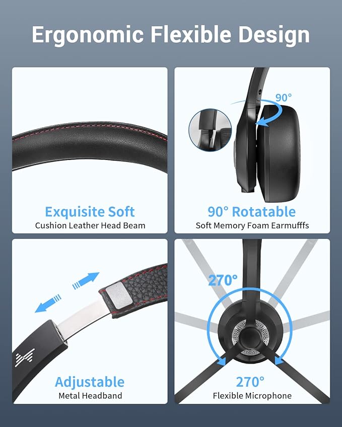 Wireless Headset with AI Noise Cancelling Microphone Bluetooth Headset - Bluetooth V5.2 Headphones with USB Dongle & Mic Mute for Computer/Laptop/PC/iPhone/Android/Cell Phones/Zoom