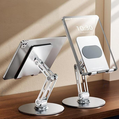 Adjustable Phone Stand for Desk,for 4.7-9.7 Inch Devices,360° Rotating Aluminum Alloy,Silver Compatible with ipad Tablet Kindle TAB Surface Cell Phone Stand Holder