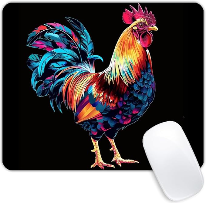 Square Mouse Pad Colorful Rooster-1,Gaming Mouse Pads for Desk,Soft Computer Waterproof Non-Slip Mouse Mat