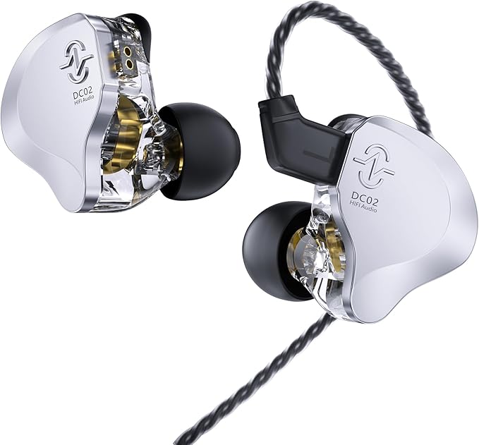 In Ear Earbuds Wired IEM Headphone,CCZ DC02 Dual Magnetic Circuit DD HIFI Earphones,Professional Hifi Earphone,Stereo Sound Earbuds Earphone,CCZ Solo In Ear Monitor for System (Silver, No MIC)