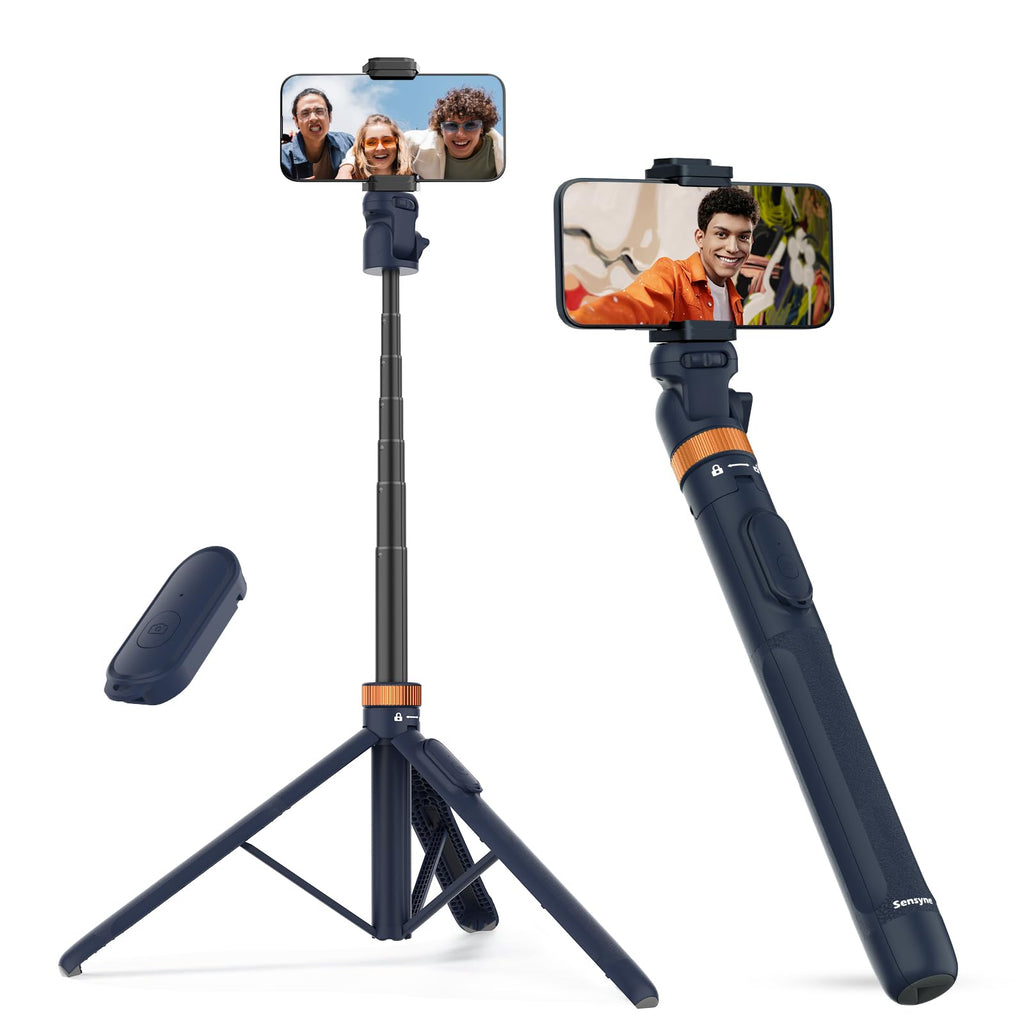 Sensyne 72" Phone Tripod, Extendable Selfie Stick with Detachable Phone Holder Compatible with All Cell Phones/Camera Blue