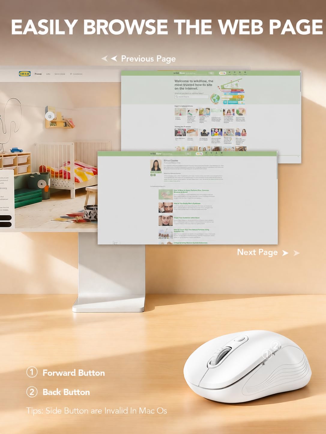 Trueque Wireless Mouse for Laptop, Ergonomic 6-Button Mouse, Pure White