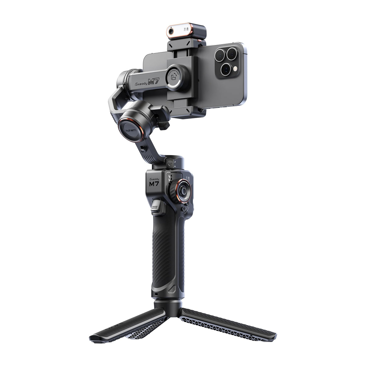 Hohem iSteady M7 Gimbal Stabilizer for Smartphone, 3-Axis Phone Gimbal, Gimbal Stabilizer for iPhone & Android, AI Tracking Sensor with Fill Light, 1.4" Detachable Touchscreen Remote Control
