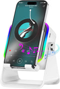 Wireless Induction Speaker 5-in-1 Bluetooth Speaker with Phone Stand,Stereo Sound, 3500mAh Rechargeable, 8 RGB Ambient Light, 360° Adjustable Holder for iPhone/Android/iPad,Gifts for Men Women (White)