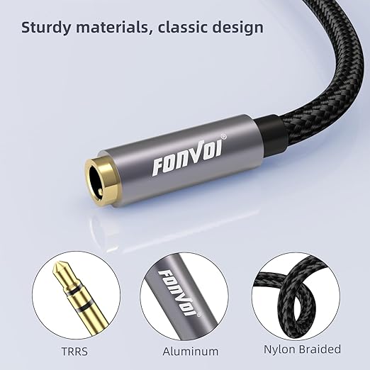 8FT 3.5mm Aux Jack Audio Extension Cable,Male to Female,TRS Headphone Extension Cable Compatible with Heaphone, MP3 Players iPhone iPad Tablets Media Player