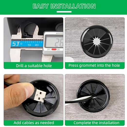 60PCS Cable Grommets, 1/2"(13mm) Desk Hole Cover Petal Shaped Buckle Type Nylon Snap Bushing Grommet, Wire Hole Cover Insert for Cables and Cords Management and Protection of Cabinet, Black