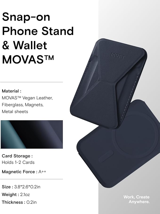 MOFT Magnetic Wallet Stand Compatible with iPhone 16/15/14/13/12 Series, Angle Adjustment & Magsafe Compatible MOVAS Phone Stand,Navy Blue