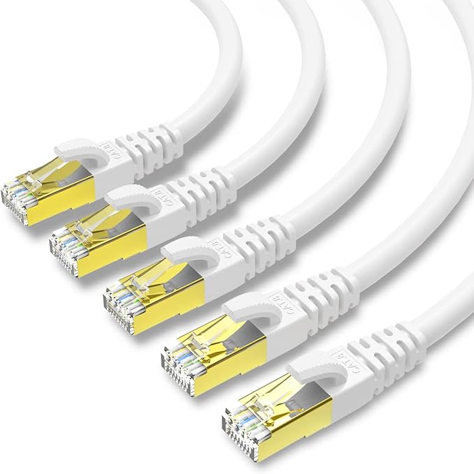 KASIMO CAT 8 Ethernet Cable SFTP Internet Network Patch Cord, Heavy Duty High Speed LAN Cables w Gold Plated RJ45 Connector Professional for Router, Modem, Gaming, Xbox (3 Feet, 5 Pack White)
