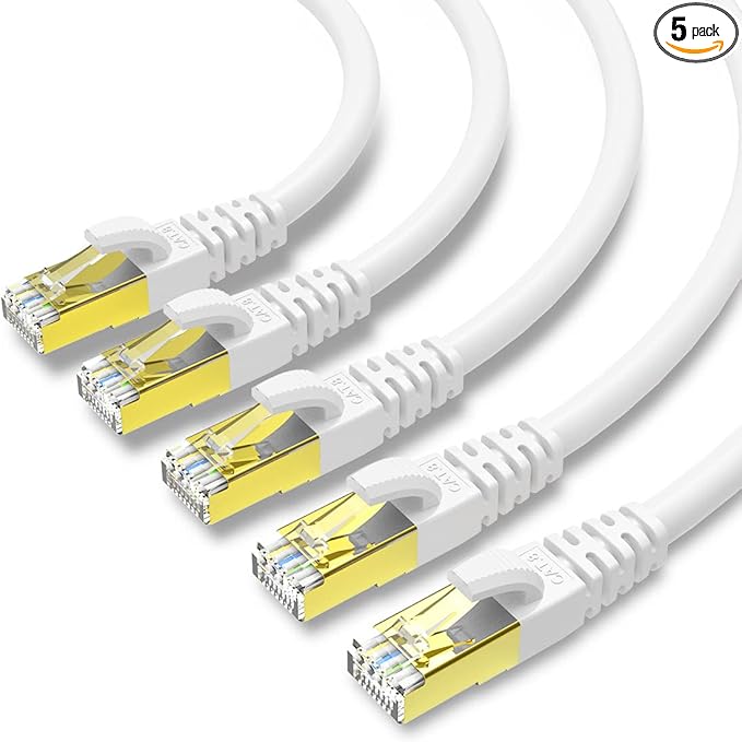 KASIMO CAT 8 Ethernet Cable Shielded SFTP Internet Network Patch Cord, Heavy Duty High Speed LAN Cables w Gold Plated RJ45 Connector Professional for Router, Modem, Gaming(10 Feet, 5 Pack White)