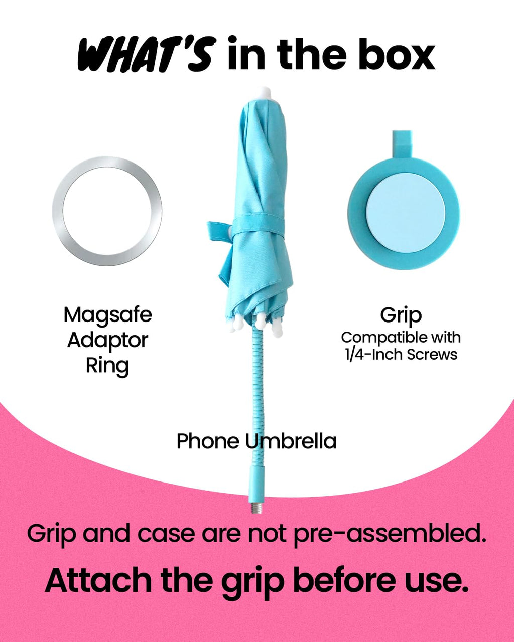 On The Grip 3 in 1 Magnetic Umbrella Sunshade Collapsible Expandable Phone Grip & Stand - Elegant Magsafe Compatible Phone Holder for Secure Grip and Hands-Free Viewing (Sky Blue)