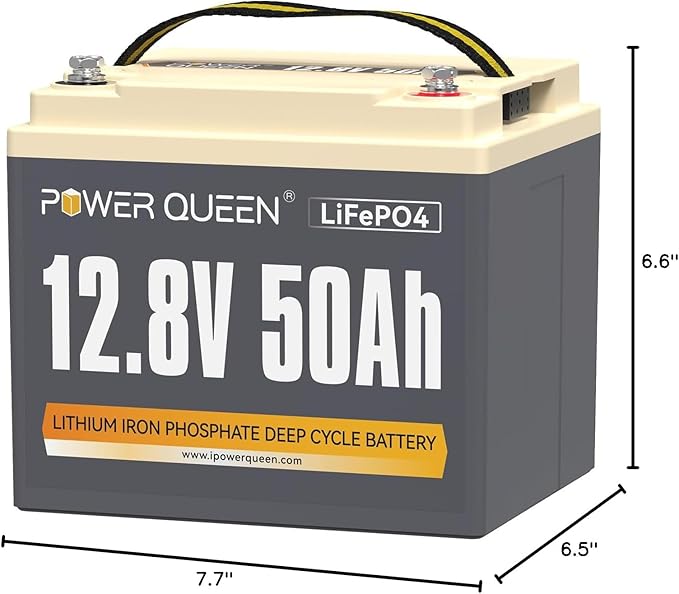 Power Queen 12.8V 50Ah LiFePO4 Battery Upgrade, Grade A Lithium Battery Cells with 50A BMS, Up to 15000 Cycles, Portable & Lightweight for Trolling Motor,Fish Finder Boat,RV,Solar