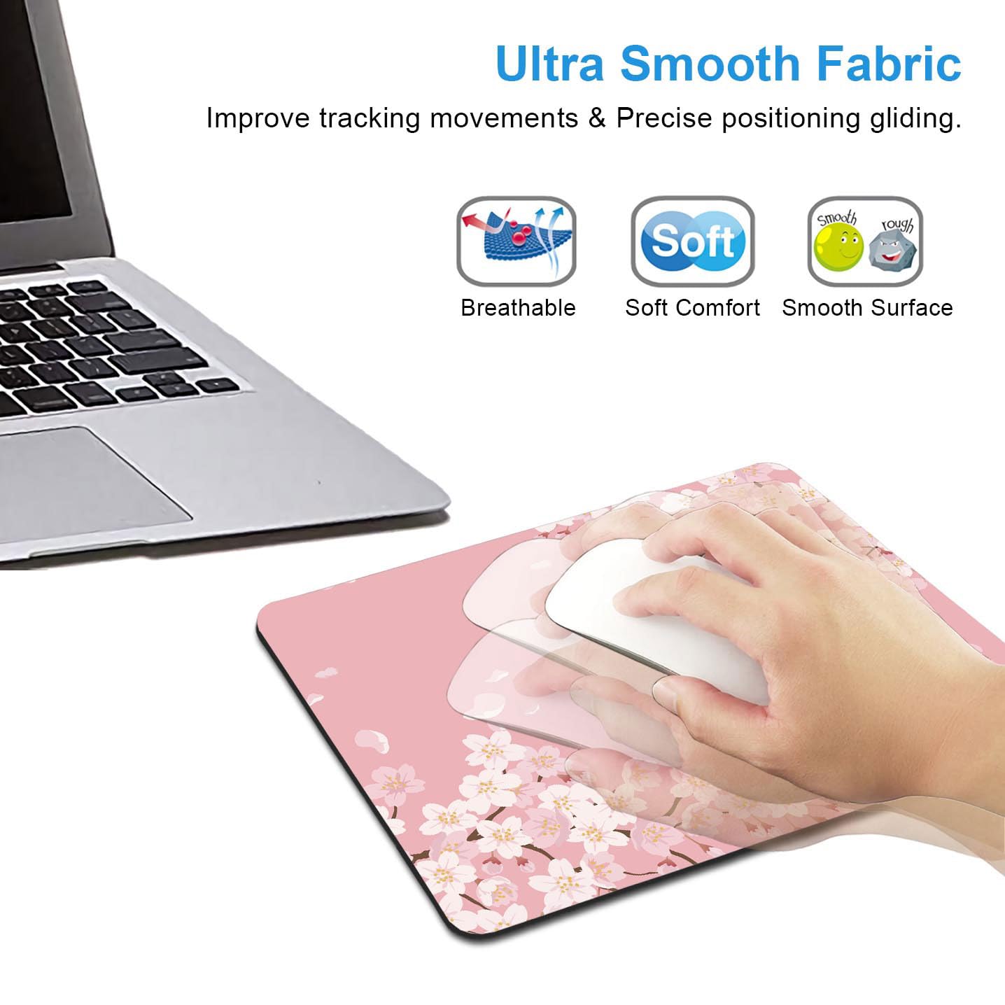 IMAYONDIA Cute Pink Mouse Pad, Floral Flowers Mouse Pad, Sakura Cherry Blossom Mousepad, Japanese Aesthetic Desk Decor, Anti Slip Rubber Base Mice pad for Computer Office Girl, 9.5 x 7.9 Inch