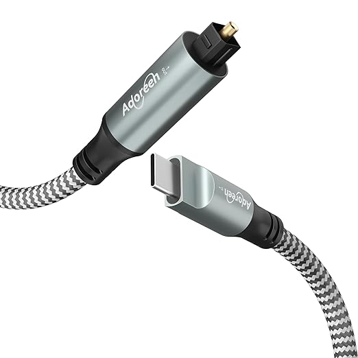 Adoreen Unidirectional USB C to Toslink Digital Optical Audio Cable 10 Ft, USB 2.0 Male to SPDIF Port Male Fiber Optic Adapter, Braided for TV/Soundbar, Sony PS5, Speaker-Not Toslink to USB