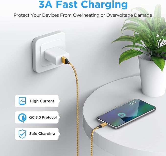 etguuds 6.6ft USB A to USB C Cable 3A Fast Charging, 2-Pack USB A to USB Type C Charger Cord for iPhone 16 15 Pro/Pro Max/Plus, for Samsung Galaxy S24 S23 S22 S21 S20 S10 A55 A54 Flip Note, Moto, Gold