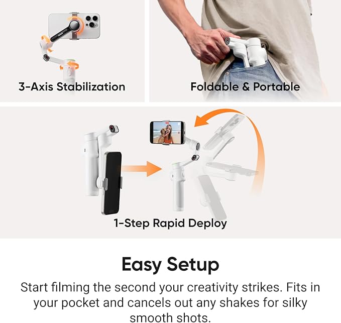 Insta360 Flow 2 Pro Grey - Foldable AI Phone Gimbal, iPhone Native Tracking in 200+ iOS Apps, Multi-Person Tracking, 360º Pan Tracking, Built-In Tripod/Selfie Stick, iPhone/Android Portable Stabilizer