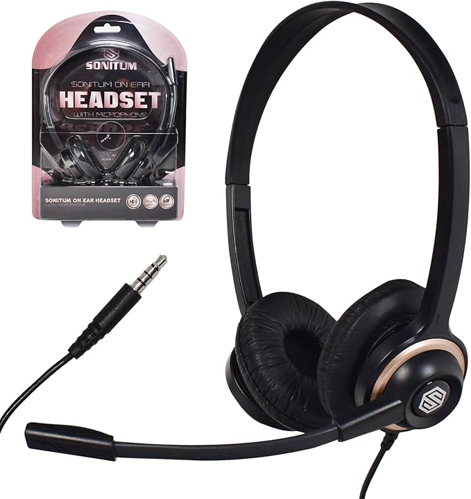 Bulk Headsets With Microphone (10 Pack) - Noise Canceling Computer Headset For Office, Meetings, Chat- Comfortable Over-Ear PC Headphones With Rotating Mic- 3.5 Jack For Universal Connectivity