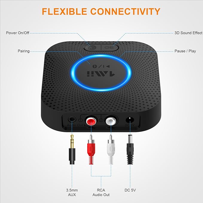 [Upgraded] 1Mii B06 Plus Bluetooth Receiver, HiFi Wireless Audio Adapter, Bluetooth 5.3 Receiver with 3D Surround aptX HD aptX Adaptive for Home Music Streaming Stereo System