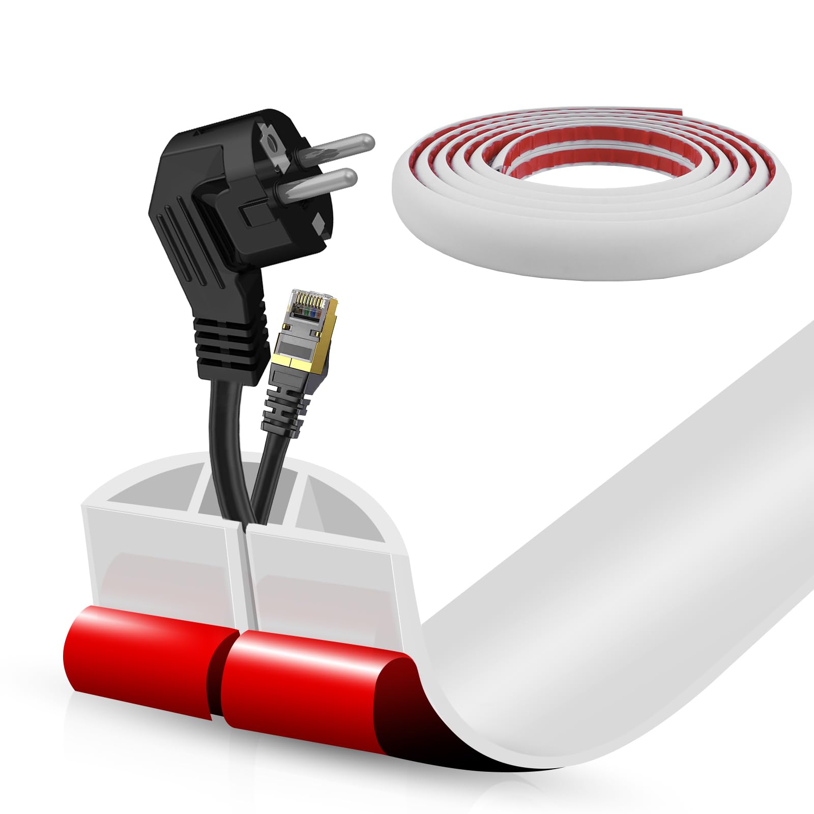 Floor Cord Cover Self Adhesive Cord Hider,10FT Cable Management, Extension Strip Protector for Wires, Prevent Cable Trips for Offices, Gyms, Exhibitions Cavity:0.51"(W) x 0.3"(H) White