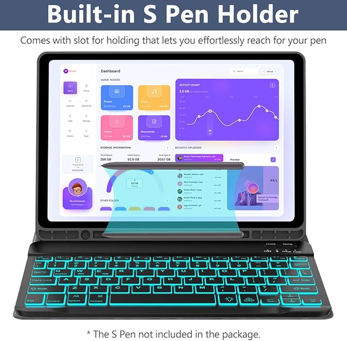 Keyboard Case for Samsung Galaxy Tab A9 Plus 5G 11 inch 2023 (SM-X210/X216/X218), 7 Color Backlit Detachable Keyboard Bluetooth, Smart Folio Cover with S Pen Holder for Galaxy Tab A9+ 11"（Dark Blue