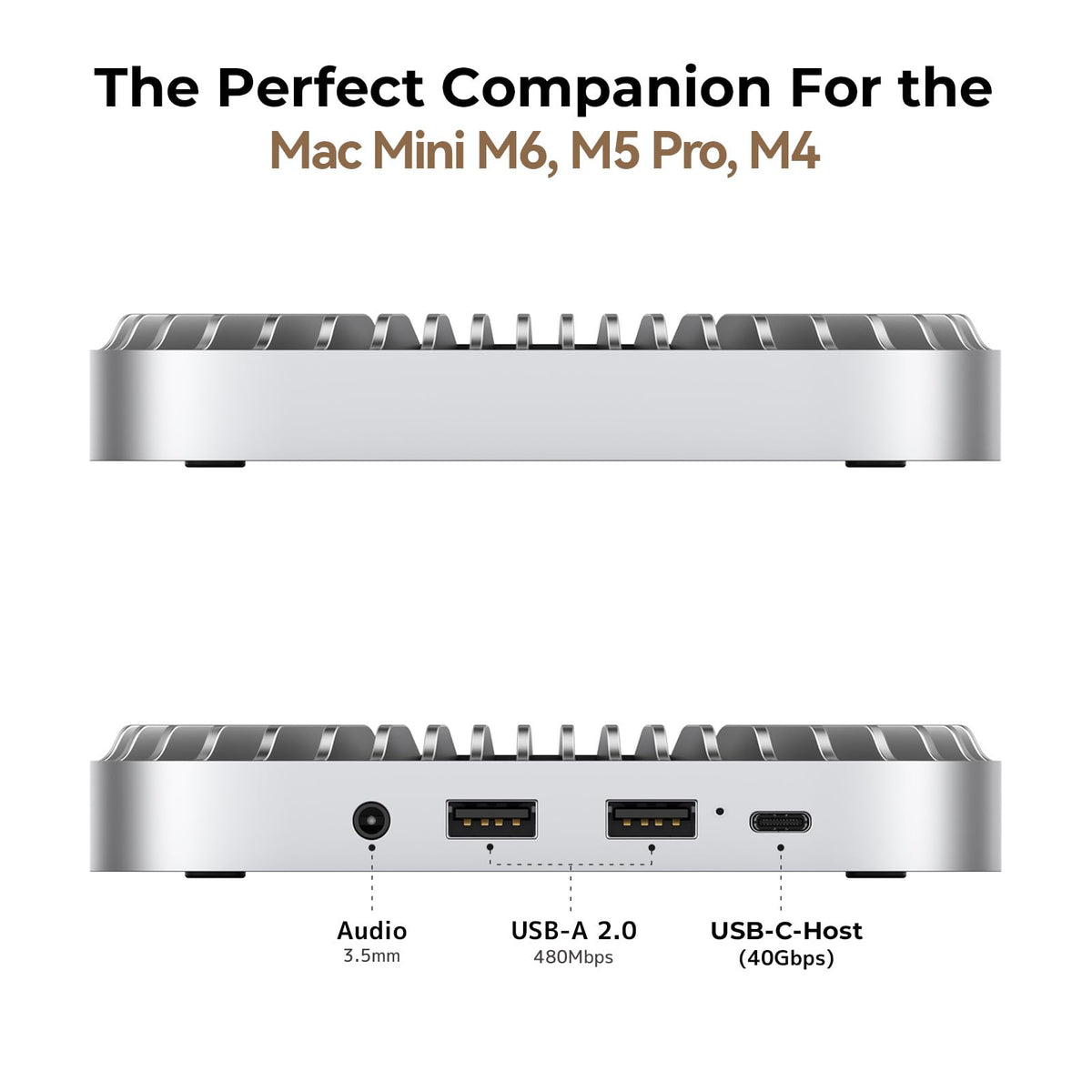 40Gbps Aluminum Hub & Stand for New Mac mini M6, M5 Pro, M4/M4 Pro Mac mini with 40Gbps NVMe/M.2 SSD Enclosure, 2X USB-A, USB-C Host, 3.5mm Audio – Compatible with All New Mac mini M4/M4 Pro