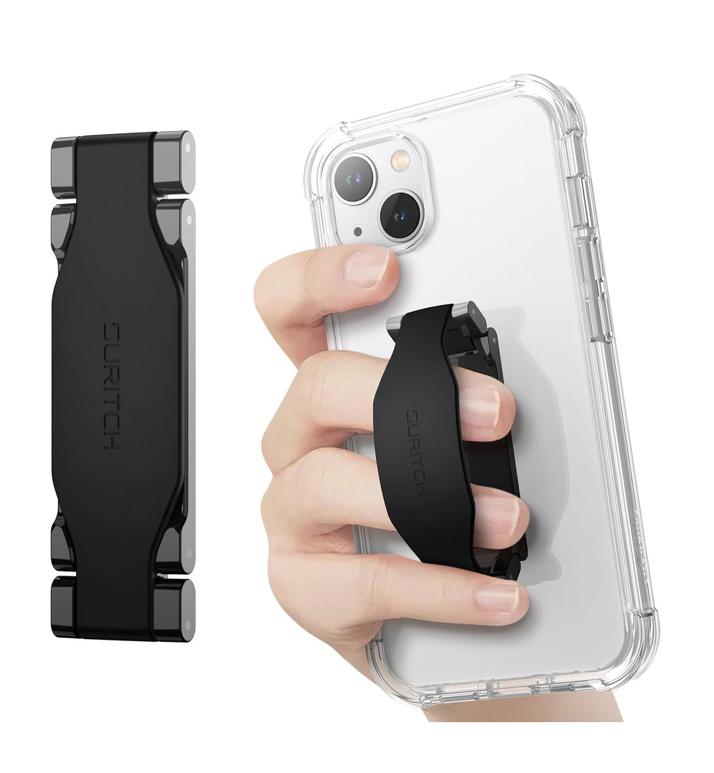 SURITCH Phone Grip Strap Finger Loop Holder for Back of Phone, 2-in-1 Soft Silicone Gripper Kickstand for iPhone Samsung and Most Cell Phone Cases, 3.15" Black