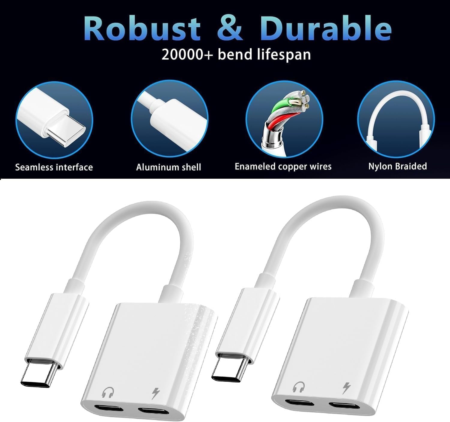 Dual USB C Headphone and Charger Adapter for iPhone 16,Dual USB C AUX + Charger Dongle Splitter Adapter Compatible with iPhone 16/16 Pro/16 Pro Max/15/15Pro/15Pro Max Support Call+Charging( 2Pack)