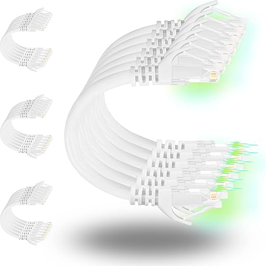 Rapink Patch Cables Cat6 0.5ft (24 Pack), Ethernet Patch Cable 10G Support, Cat 6 Patch Cable for Patch Panel to Switch, Flexiable Cat 6 Ethernet Cable with Gold Plated White