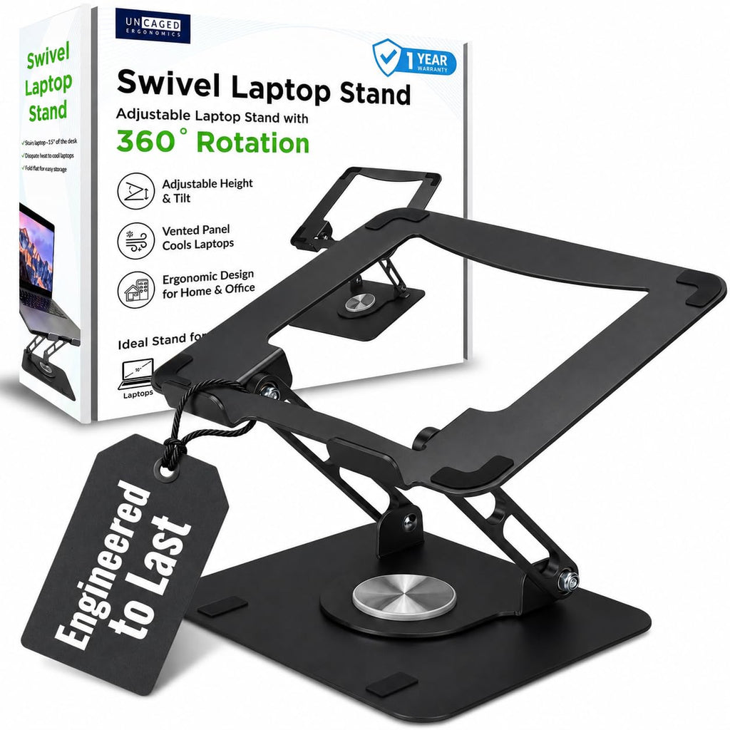 Uncaged Ergonomics Laptop Stand for Desk Riser/360° Swivel (Black)