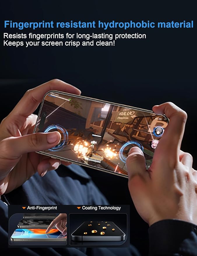 OneFish for iPhone 15 Pro Privacy Screen Protector, 4-Way 360° Anti-Spy Tempered Glass, 9H Hardness, HD Clear Anti-Fingerprint 3D Curved Edges, Case-Friendly & Easy Installation [2 Pack]