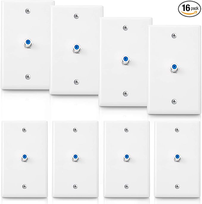 Weewooday 8-Pack White Single Gang F Connector Coax Wall Plates (Blue, 1-Port)