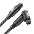EMK 90 Degree Right Angle Optical Audio Cable [25ft/8M] - 360° Rotatable Digital Toslink SPDIF Cable for Soundbar to TV, Home Theater - Black Fiber Optic Cable with Angled Connector