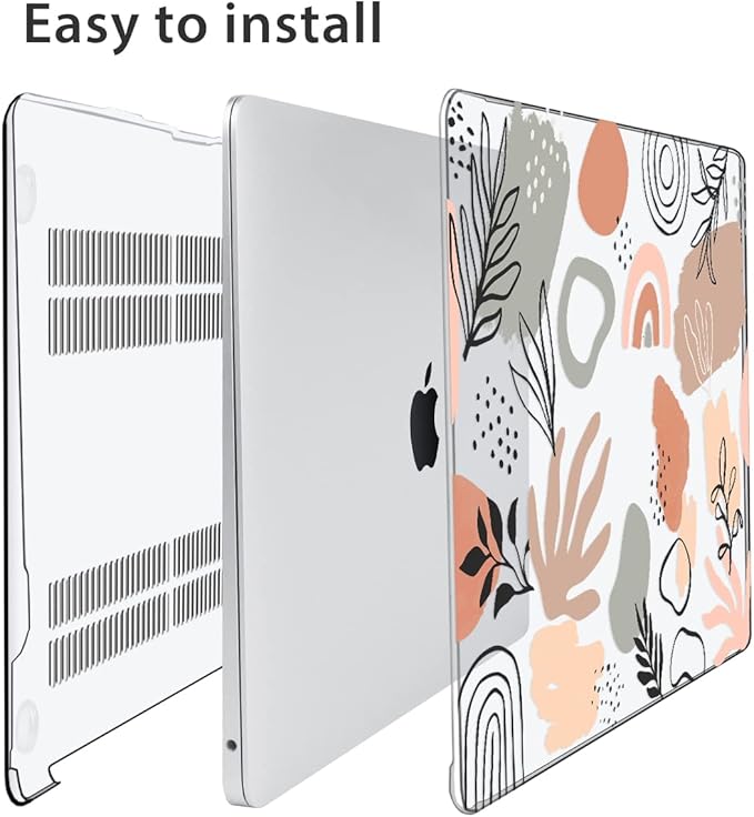 Compatible with 2025 2024 2023 2022 MacBook Air 13.6 inch Case M4 A3240 M3 A3113 M2 A2681 with Touch ID, Plastic Hard Shell Case&Keyboard Cover&Screen Protector&Webcam Cover, Abstract Leaf