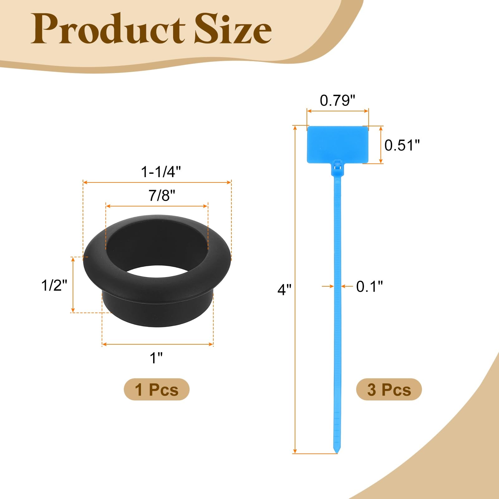 uxcell Desk Grommet, 1" (25mm) Zinc Alloy Cable Hole Cover Wire Cord Organizer with Marked Cable Ties for Home Office Desktop Wire, Black