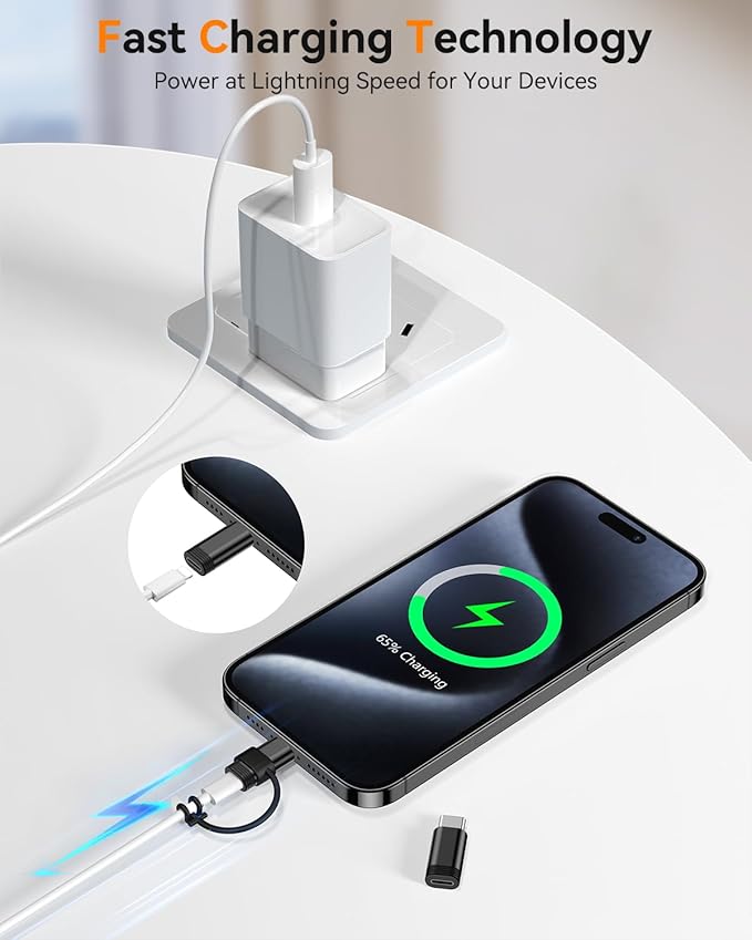 Temdan 4 Pack Lightning to USB C Adapter for iPhone 15/16/17 Pro/17 Pro Max,for iPhone 17/16 Charger,17/16 Accessories,Fast Charging&Data Transfer,USB C Charger Connector Cable,Not for Audio/OTG-Black