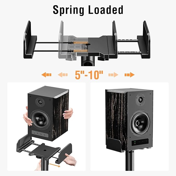 ELIVED Universal Speaker Stands Pair Height Adjustable Max 43.3", Surround Sound Speaker Stands for Bookshelf Speaker Satellite Rear Speakers Up to 11 lbs, Spring-Loaded Plate Extends to 10", YD5028