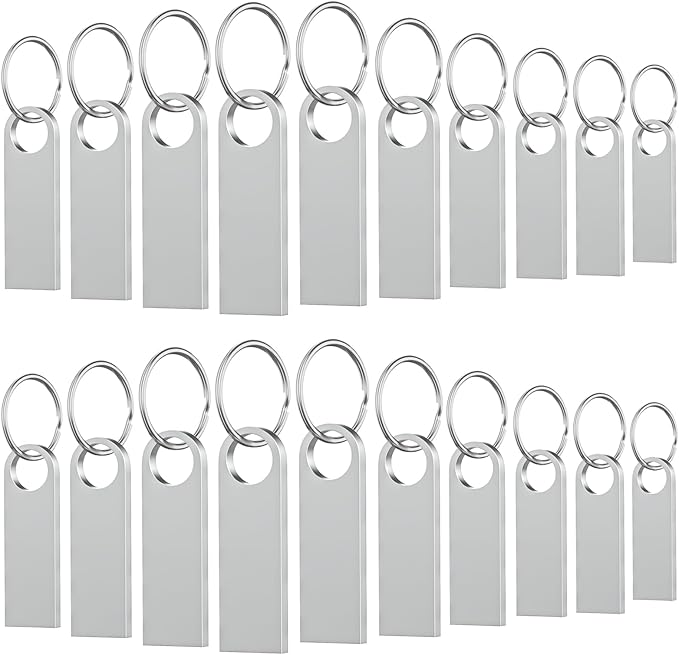 20 Pack 128MB USB Flash Drive with Keychains, Wooolken Sleek Metal USB 2.0 Thumb Drives Memory Stick for PC Laptop Computer(Sliver)