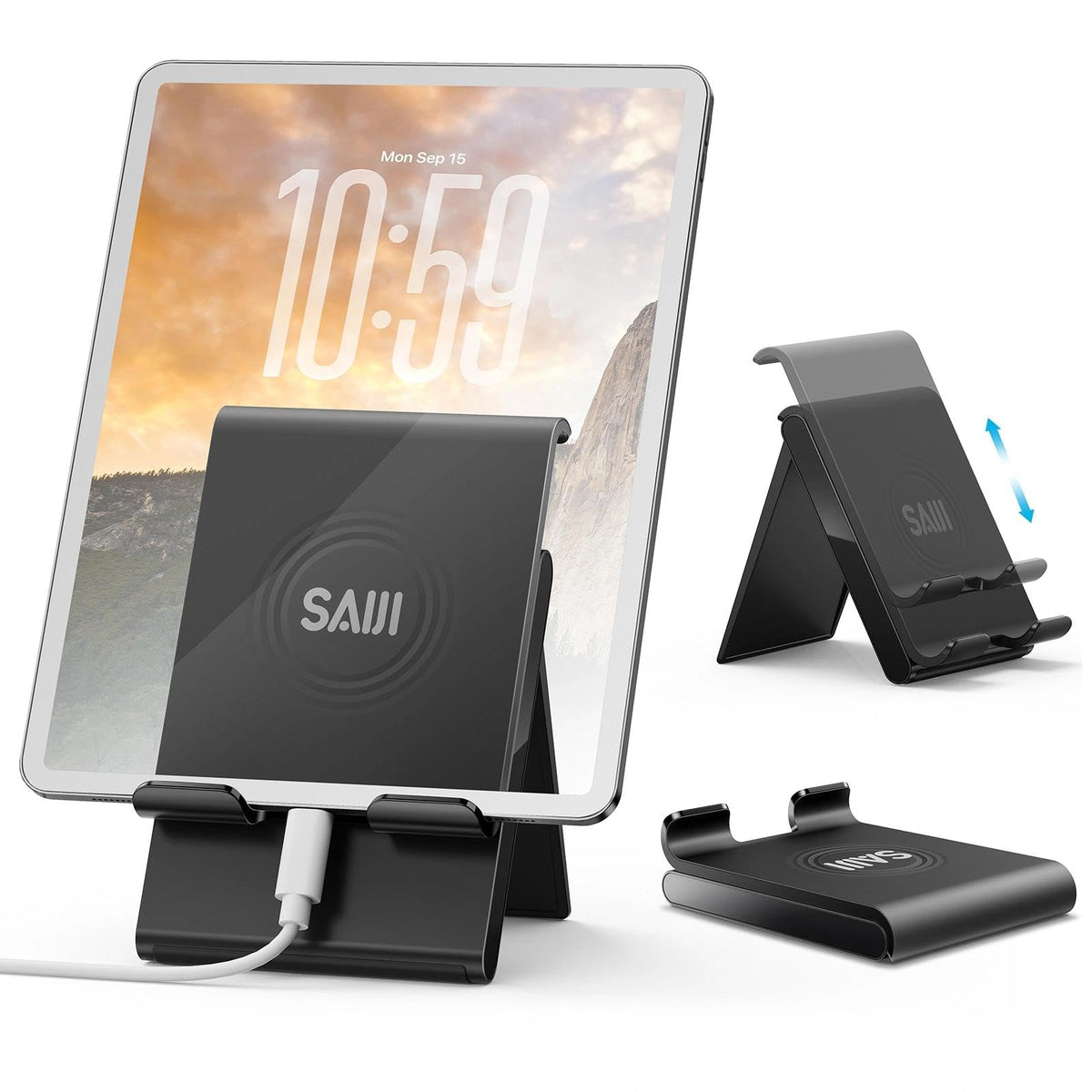 SAIJI Adjustable iPad Stand for Desk Portable Foldable Tablet Stand –Gray