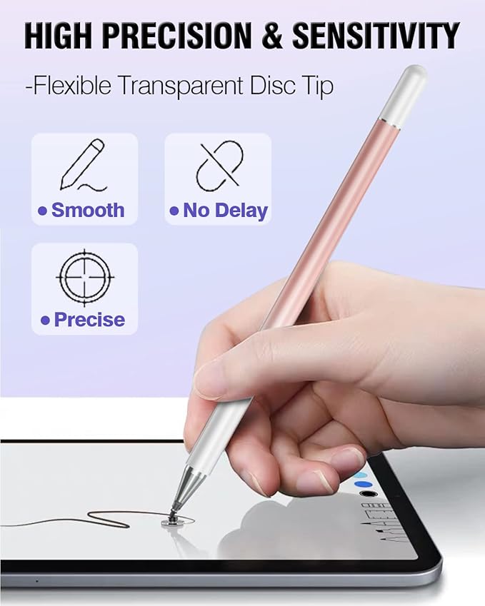 Stylus Pens for Touch Screens, 2 in 1 High Precision Universal Stylus Pen for iPad Compatible with Apple, iPhone, iPad, Android, Microsoft Tablets, Phones, 3 Pack-Blue, Pink, Purple