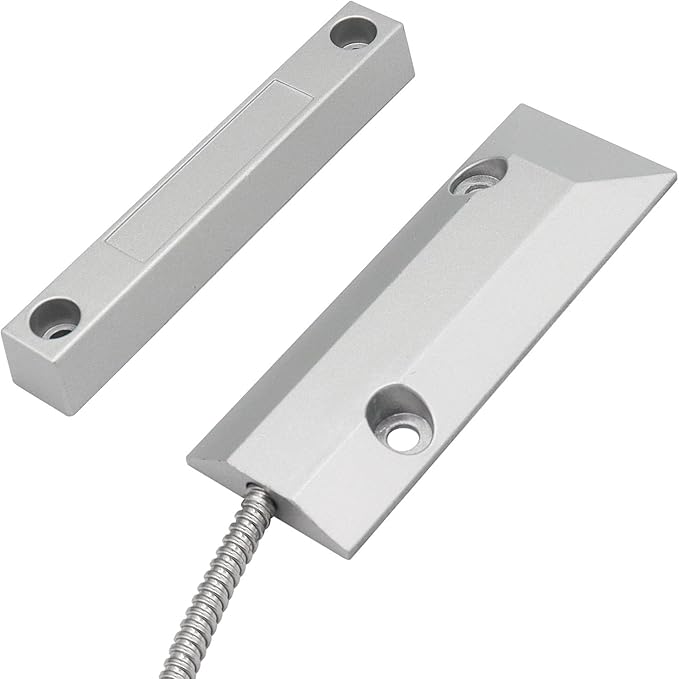 Magnetic Reed Switch Wired Surface Mount Normally Closed NC Contact Sensor Alarm Magnetic Door Switch with 2 Wires, Zinc Alloy Sliver, OC-55