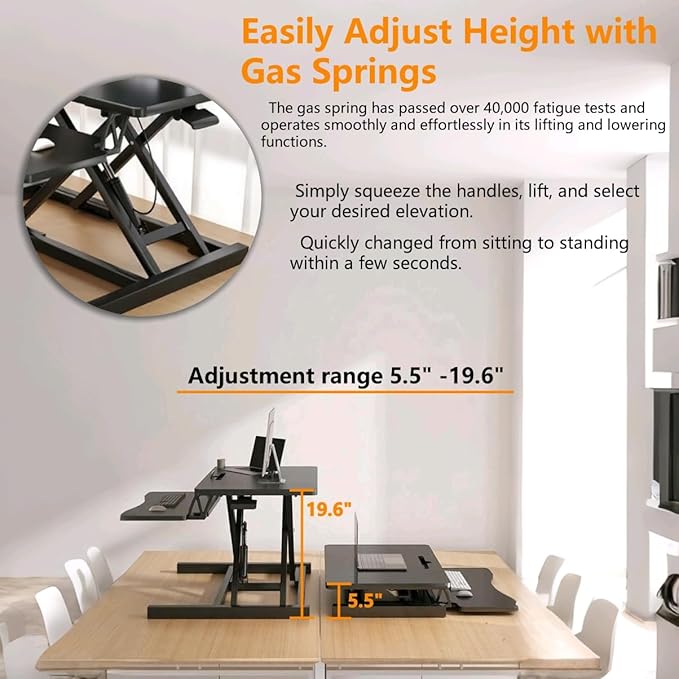 Standing Desk Converter - 32 Inch Wide Adjustable Sit to Stand Up Workstation, Dual Monitor and Laptop Riser with Wide Keyboard Tray, Headphone Stand,Cable Clips,for Home Office, Black