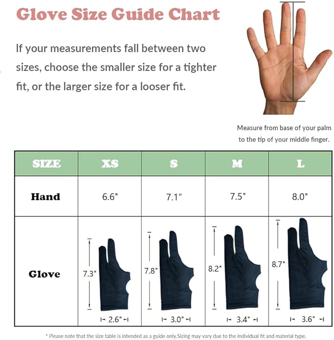 Drawing Glove, 3-Layer Palm Rejection Digital Art Glove for Graphic Tablet, Artist Gloves with Two Fingers for iPad, Paper Sketching, Smudge Guard (2 PCS, Lager)