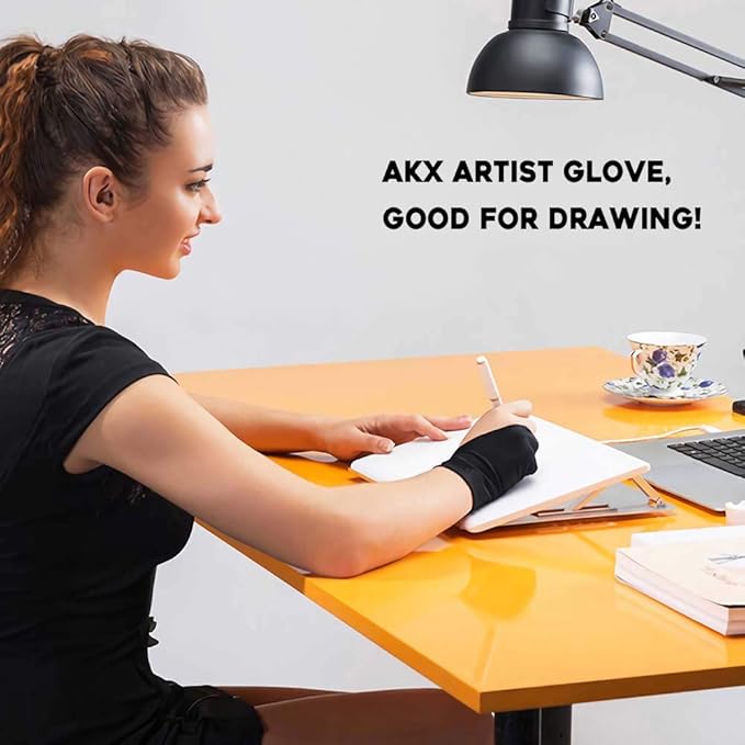AKX Artist Glove -Palm Rejection Drawing Glove for Graphic Tablet, 2 Fingerless, Left and Right Hand, Black,2 Pack,AK-020