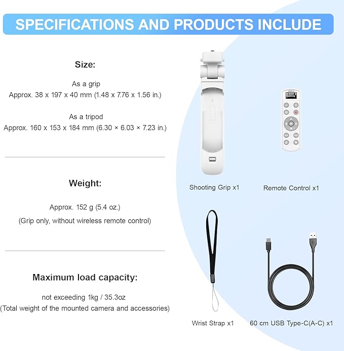 AODELAN for Nikon Camera Tripod with Rechargeable Wireless Shutter Release,Shooting Grip Remote Control Handle for P1000,P950,B600,A1000,Z6 II,Z30,Z50,Z5,Z7 II,Z fc,Z f,Z6 III,Z50 II,P1100,Z5II(White)