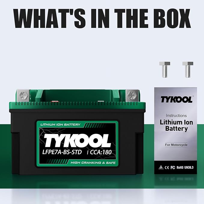 YTX7A-BS-STD 12.8V 3AH 180CCA LiFePO4 Lithium Motorcycle Battery fit for ATV,UTV, Riding Lawn Mower，Snowmobile，Scooter, Personal watercraft, Jet Ski, 4 Wheeler and more.