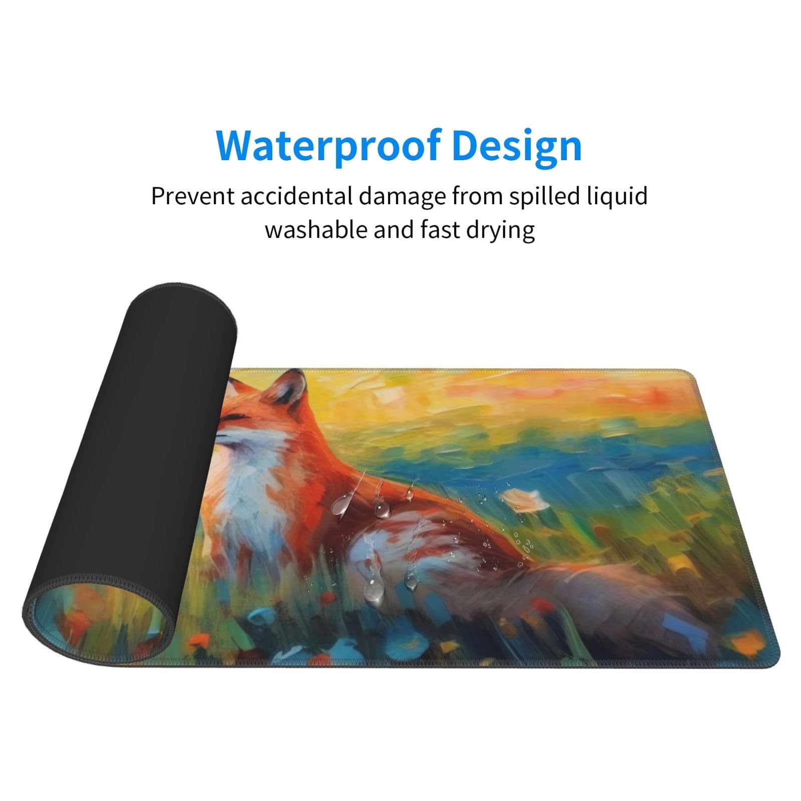 Gaming Mouse Pad, Large Non-Slip Rubber Base Mousepad, Keyboard Mouse Mat, Desk Pad with Stitched Edges, 31.5x11.8inch, Fox