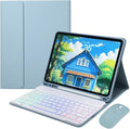 Rainbow Backlit Keyboard Case for iPad Pro 11 inch (M4) 2024 with Mouse and 7 Colors RGB Colorful Backlight Magnetic Detachable Bluetooth Keyboard Cover,Misty Blue