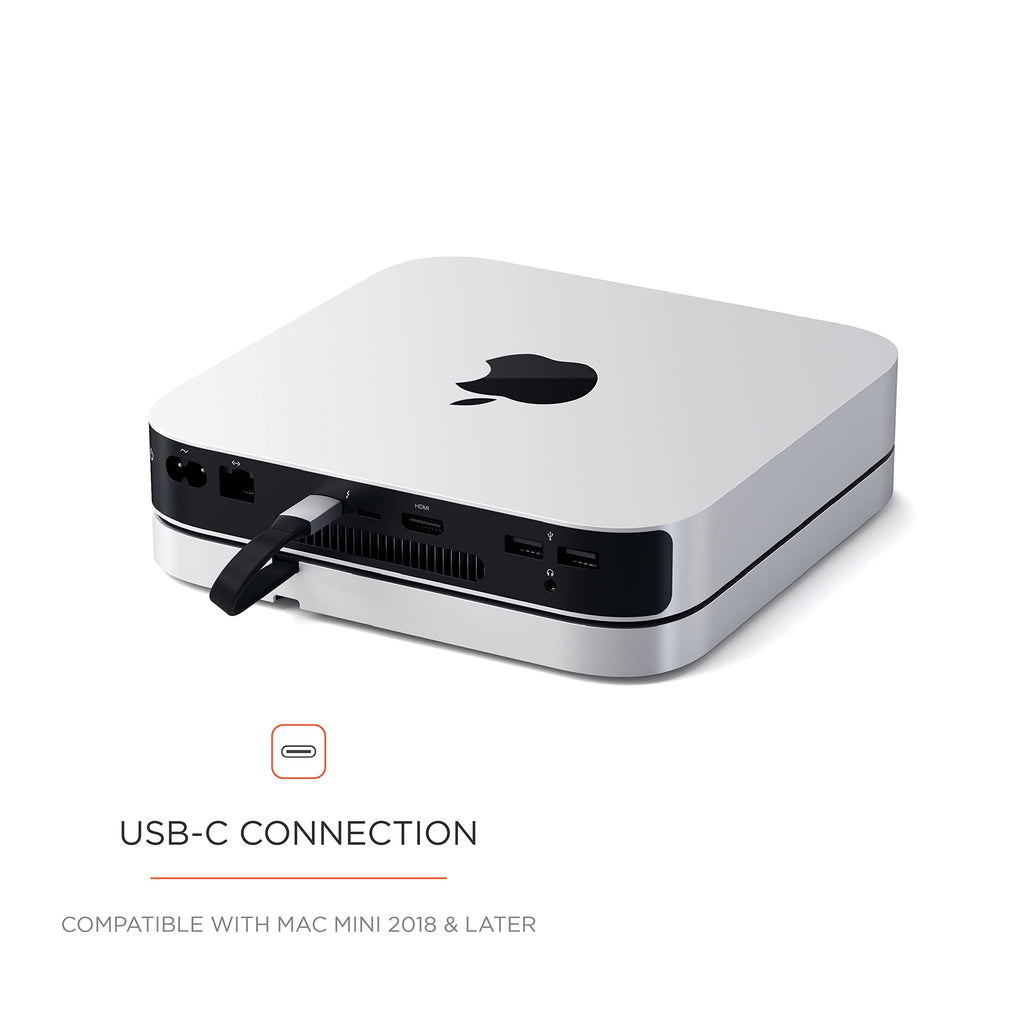 Satechi USB C Hub, Type-C Aluminum Stand & Hub, USB-C Data Port, Micro/SD Card Readers, USB 3.0 & Headphone Jack Port, for Mac mini M2/M1 (Not Compatible with M4) - Silver