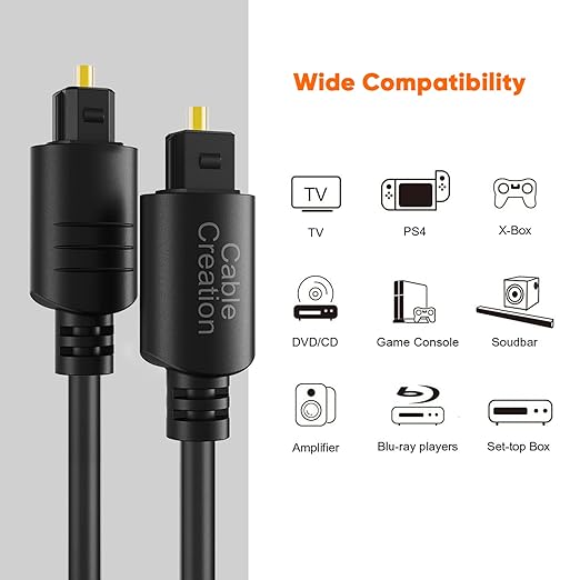 CableCreation 12FT Digital Optical Audio Cable, Toslink Cable Male to Male Digital Optical Cable with Gold-Plated Connector for Home Theater, Sound Bar, VD/CD Player,Blu-ray Players &More