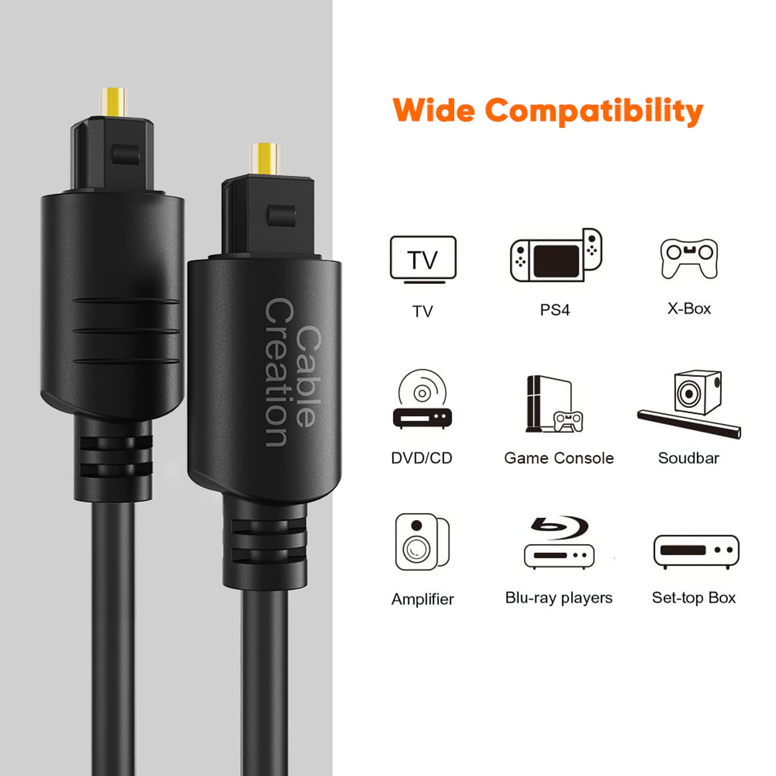 CableCreation Toslink Digital Optical Audio Fiber Optic Cable, 3FT, Black